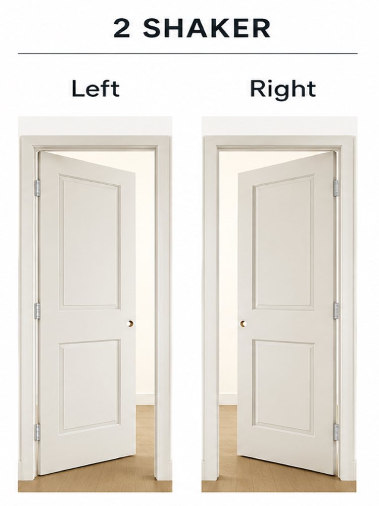 2-panel shaker door shown left-hand and right-hand
